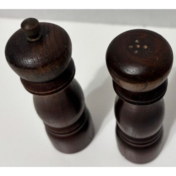 Vintage Wooden Salt & Pepper Grinder Set 4.5" Tall Handcrafted Design Rustic Kit - Picture 2 of 5